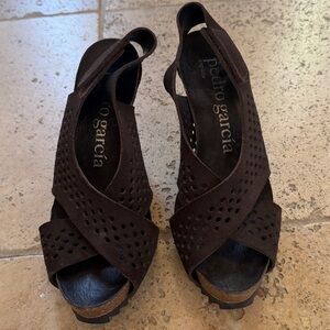 PEDRO GARCIA Perforated Suede Caitlyn Sandals shoes brown 38.5